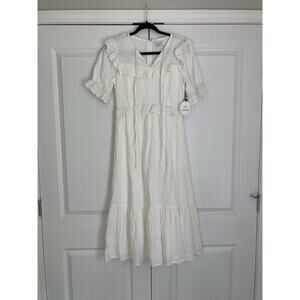 Lost + Wander Picture Perfect White Midi Dress Prairie Cottage Trad Size Small